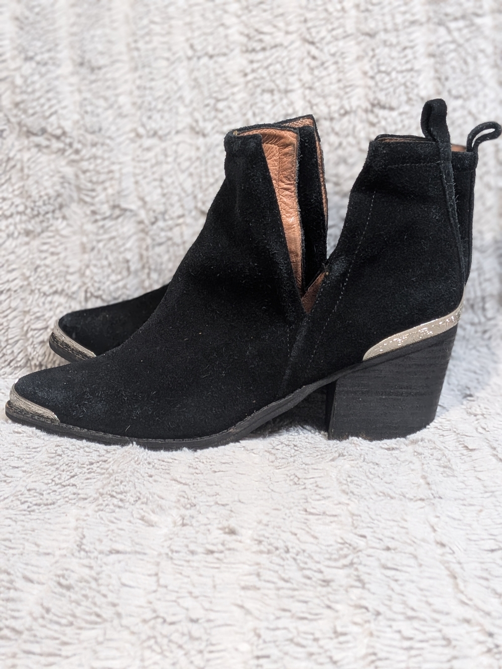 Jeffrey Campbell Black Suede Ankle Booties with Silver Accents Size 9.5